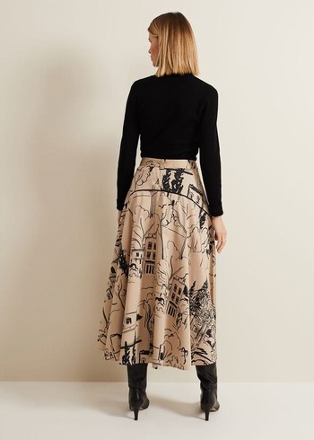 Phase Eight Mavis Tuscan Print Skirts Beige Australia | ZV6845719